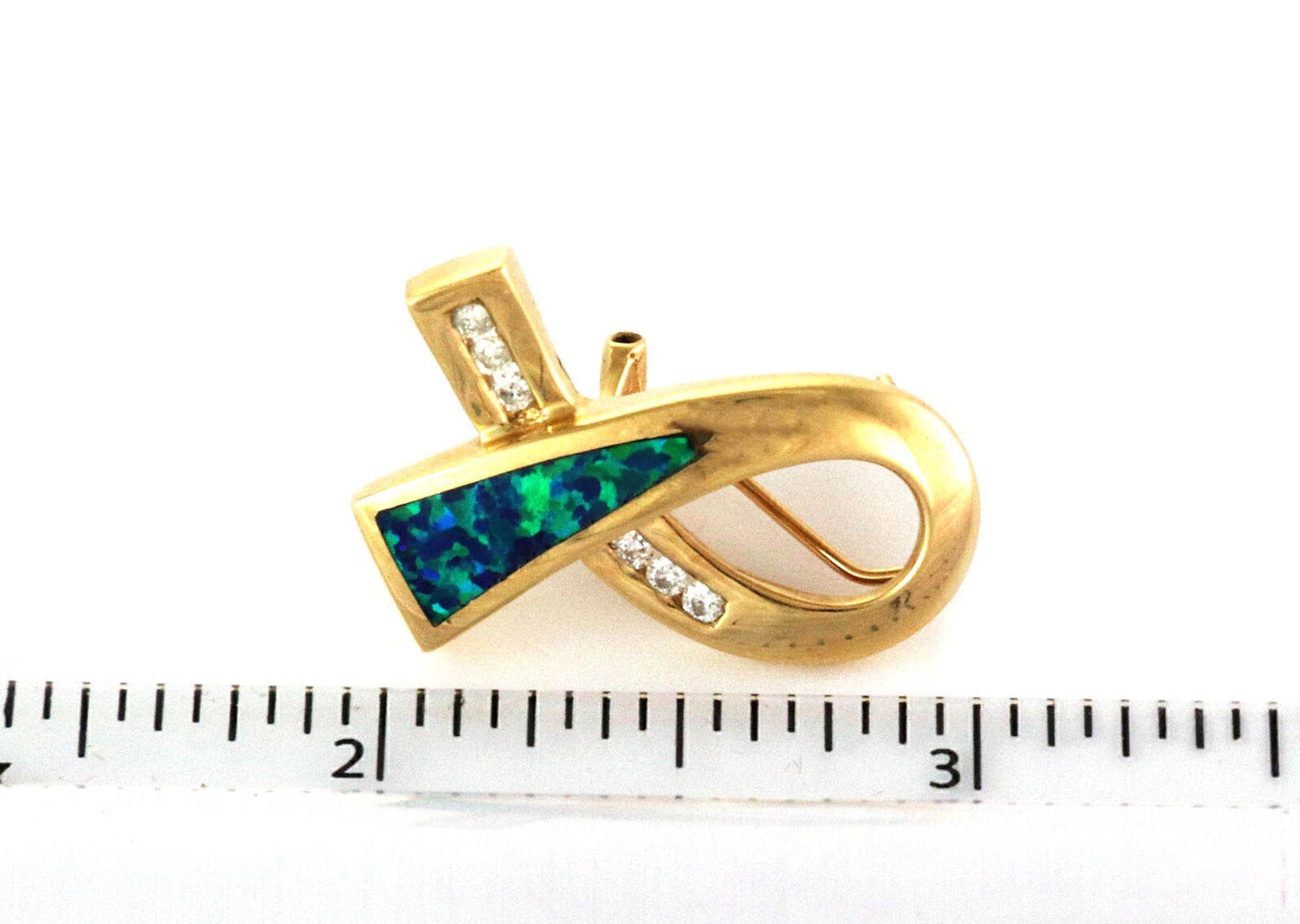 Diamond & Opal 14k Yellow Gold Ribbon Loop Post Clip Earrings