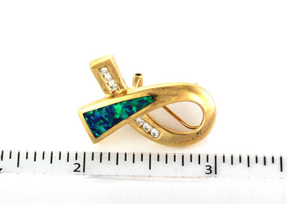 Diamond & Opal 14k Yellow Gold Ribbon Loop Post Clip Earrings