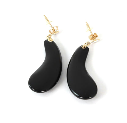 Onyx & Diamond 14k Two Tone Gold  Long Teardrop Dangle Earrings