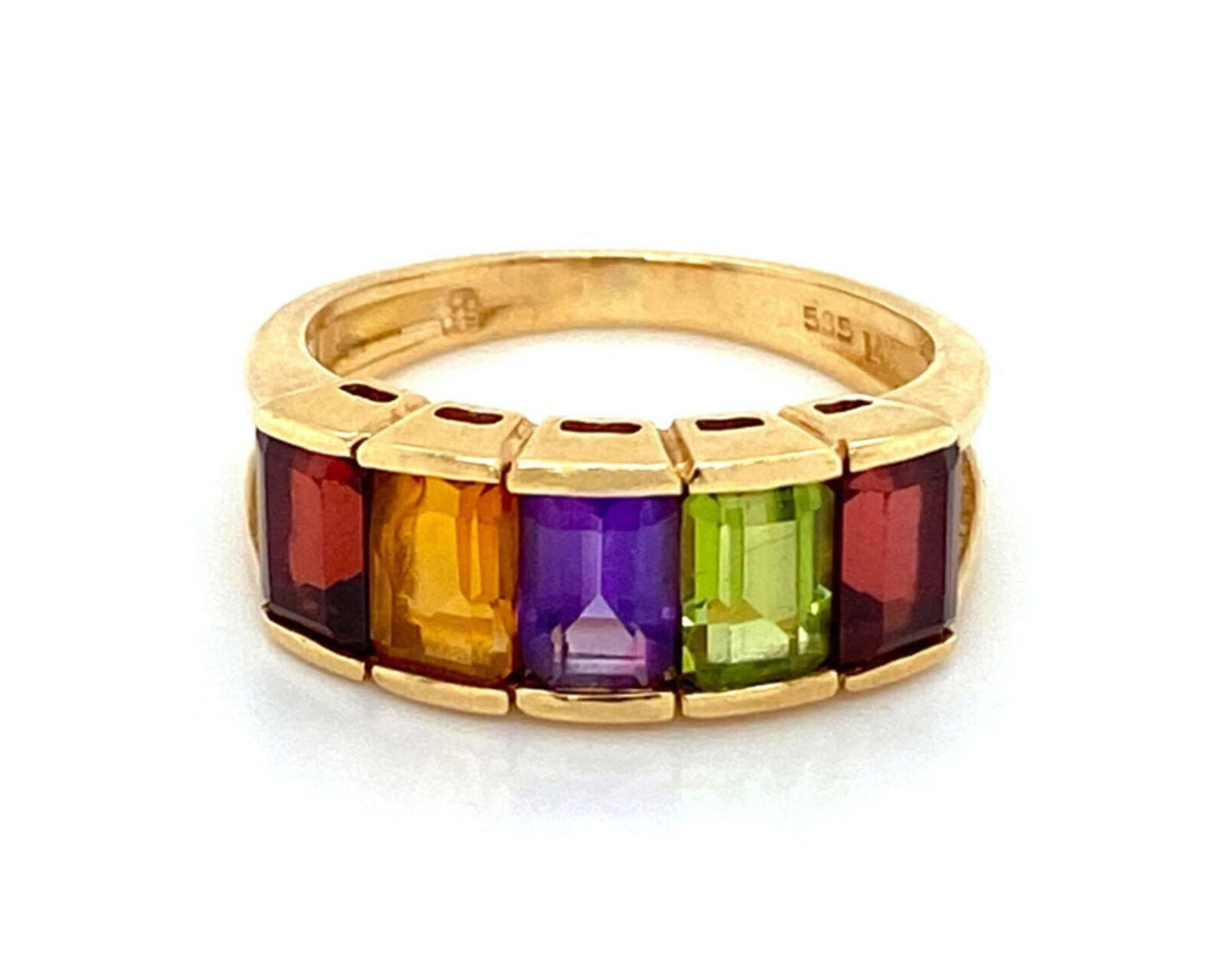 Multicolor Rainbow Gems 14k Yellow Gold Band Ring - Size 6.5