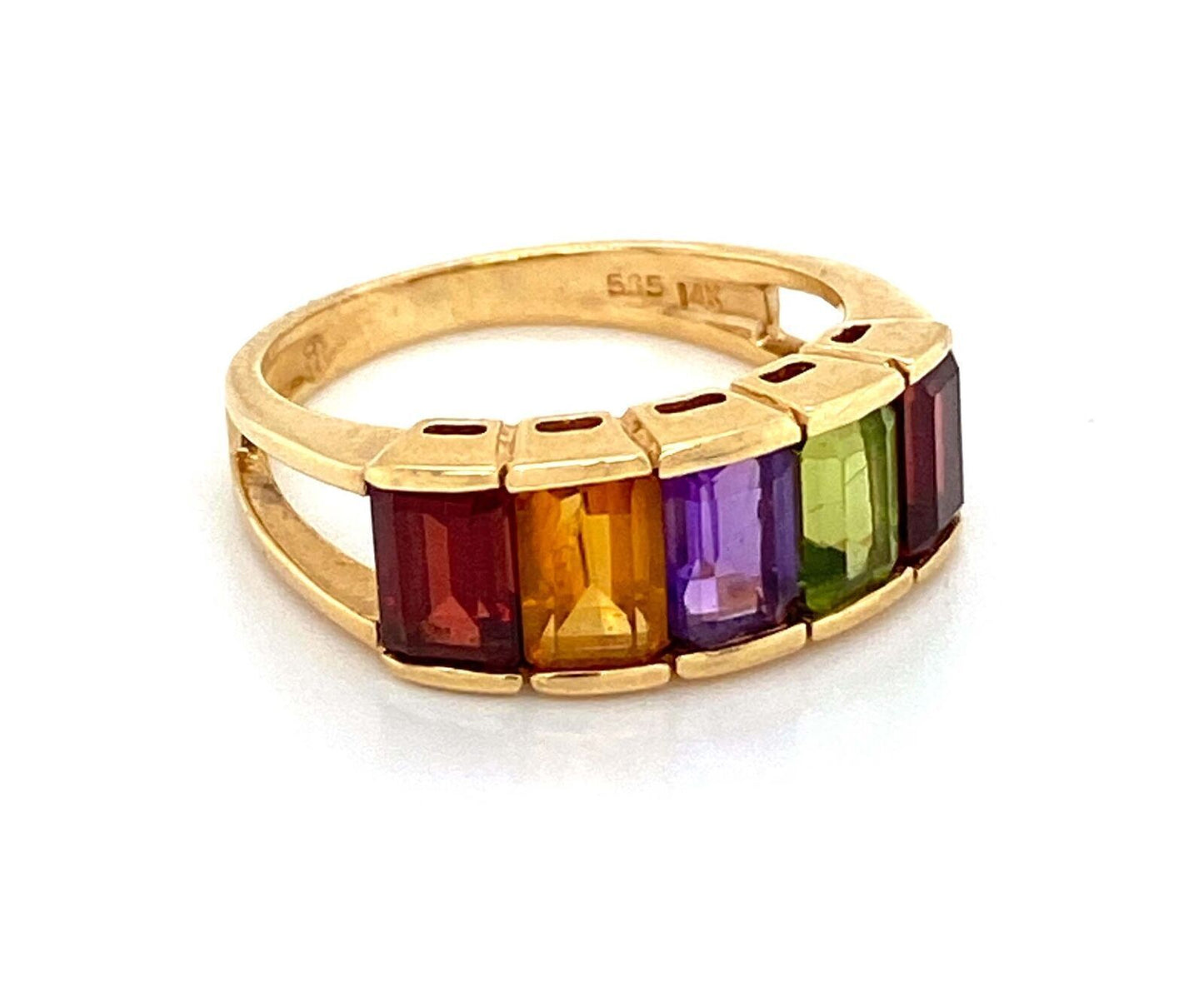 Multicolor Rainbow Gems 14k Yellow Gold Band Ring - Size 6.5