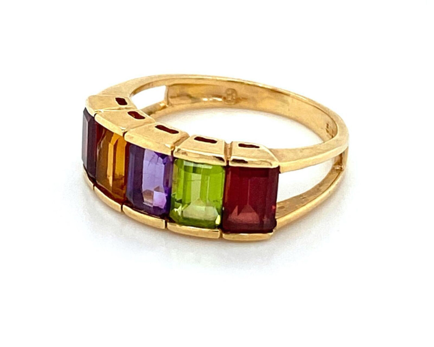 Multicolor Rainbow Gems 14k Yellow Gold Band Ring - Size 6.5