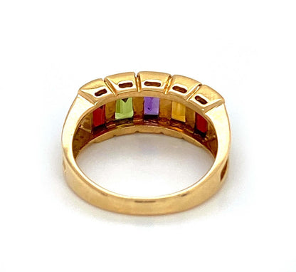 Multicolor Rainbow Gems 14k Yellow Gold Band Ring - Size 6.5