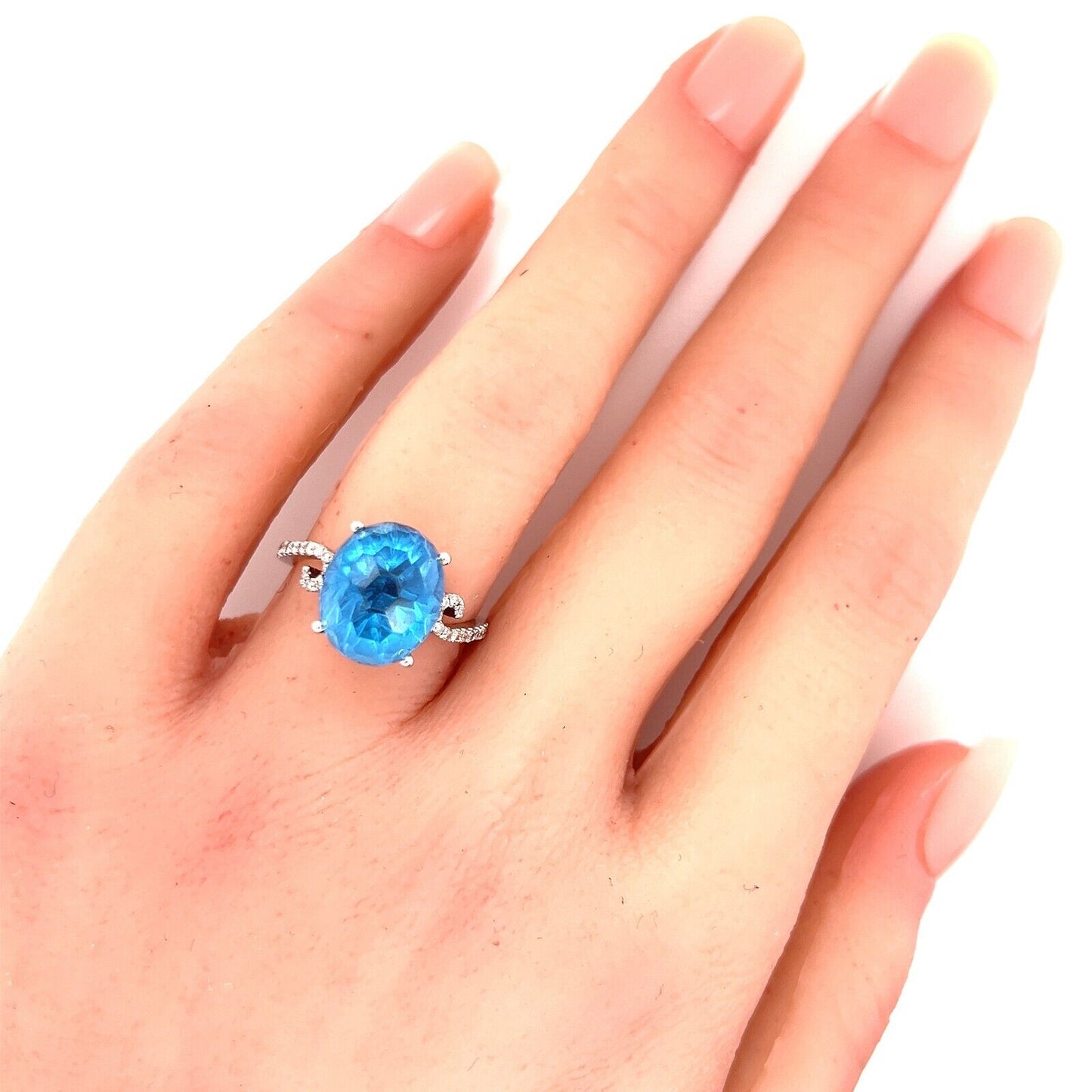 Gabriel & Co. Diamond Blue Topaz 14k White Gold Ring - Size 6