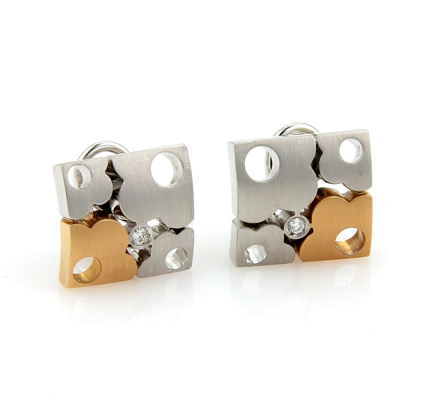 Koesia Floral Puzzle Diamond 18k Two Tone Gold Earrings