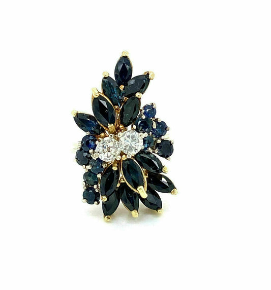 Diamond Sapphire 14k Two Tone Gold Cluster Gems Ring - Size 5.5