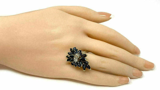 Diamond Sapphire 14k Two Tone Gold Cluster Gems Ring - Size 5.5