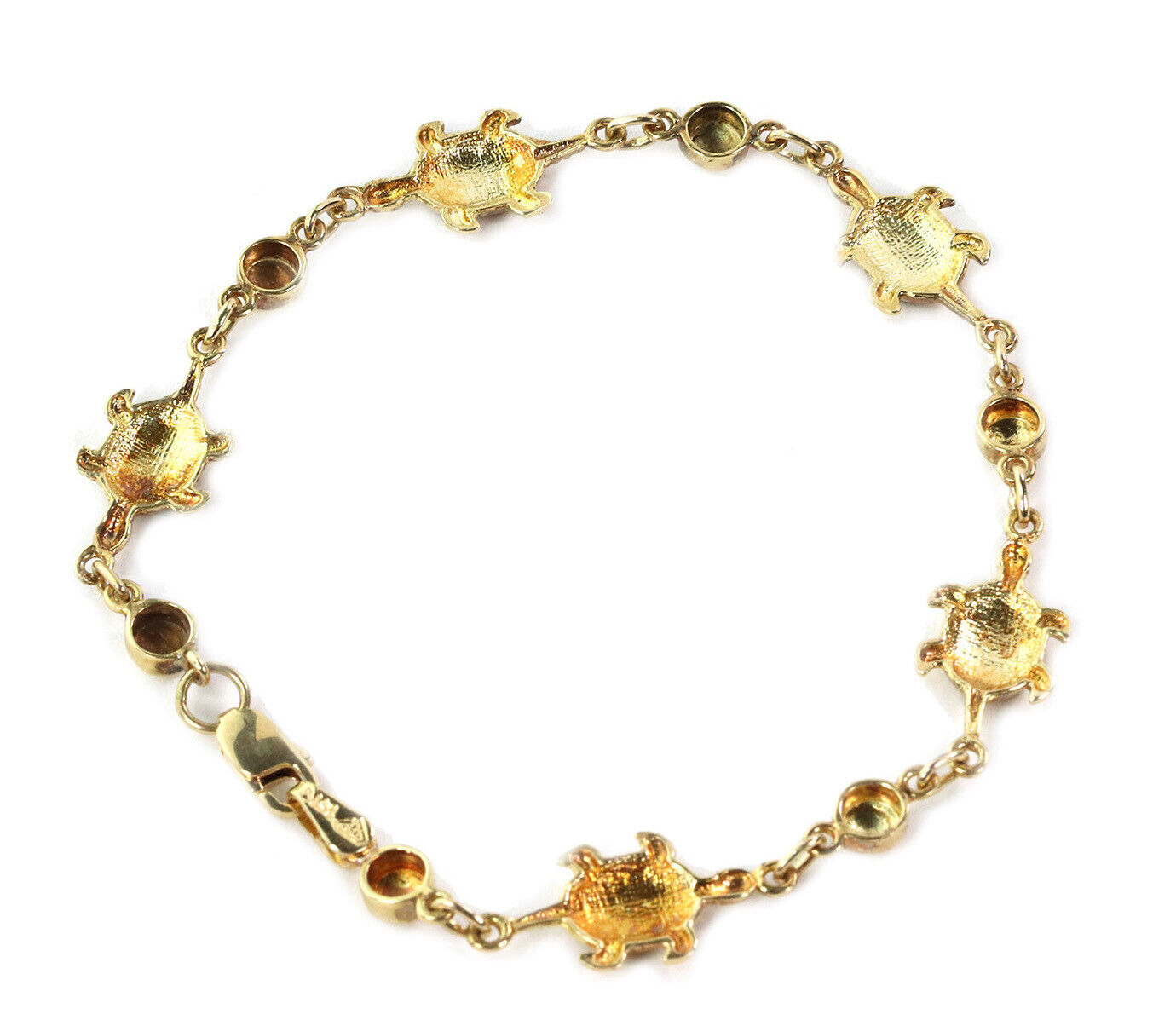 Multi-Color Enamel Turtle 14k Yellow Gold Charms Bead Bracelet
