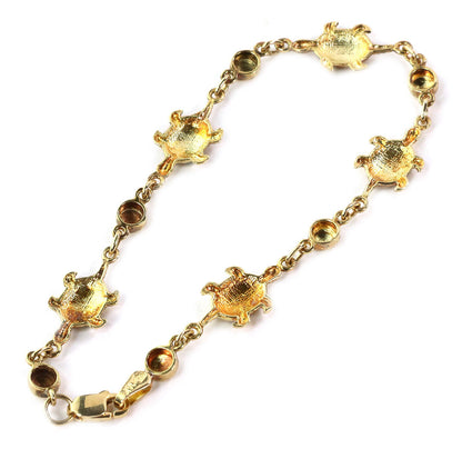 Multi-Color Enamel Turtle 14k Yellow Gold Charms Bead Bracelet