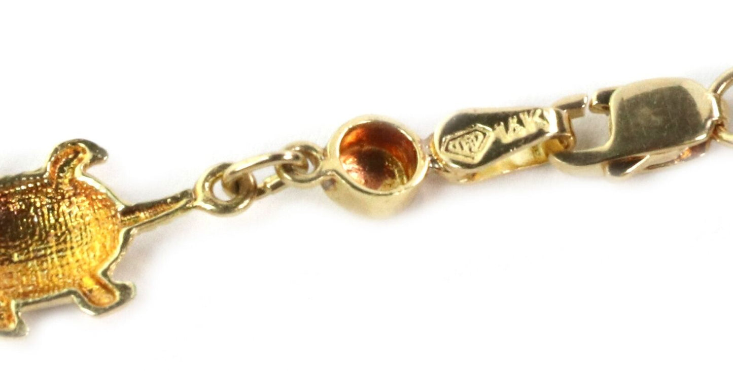 Multi-Color Enamel Turtle 14k Yellow Gold Charms Bead Bracelet