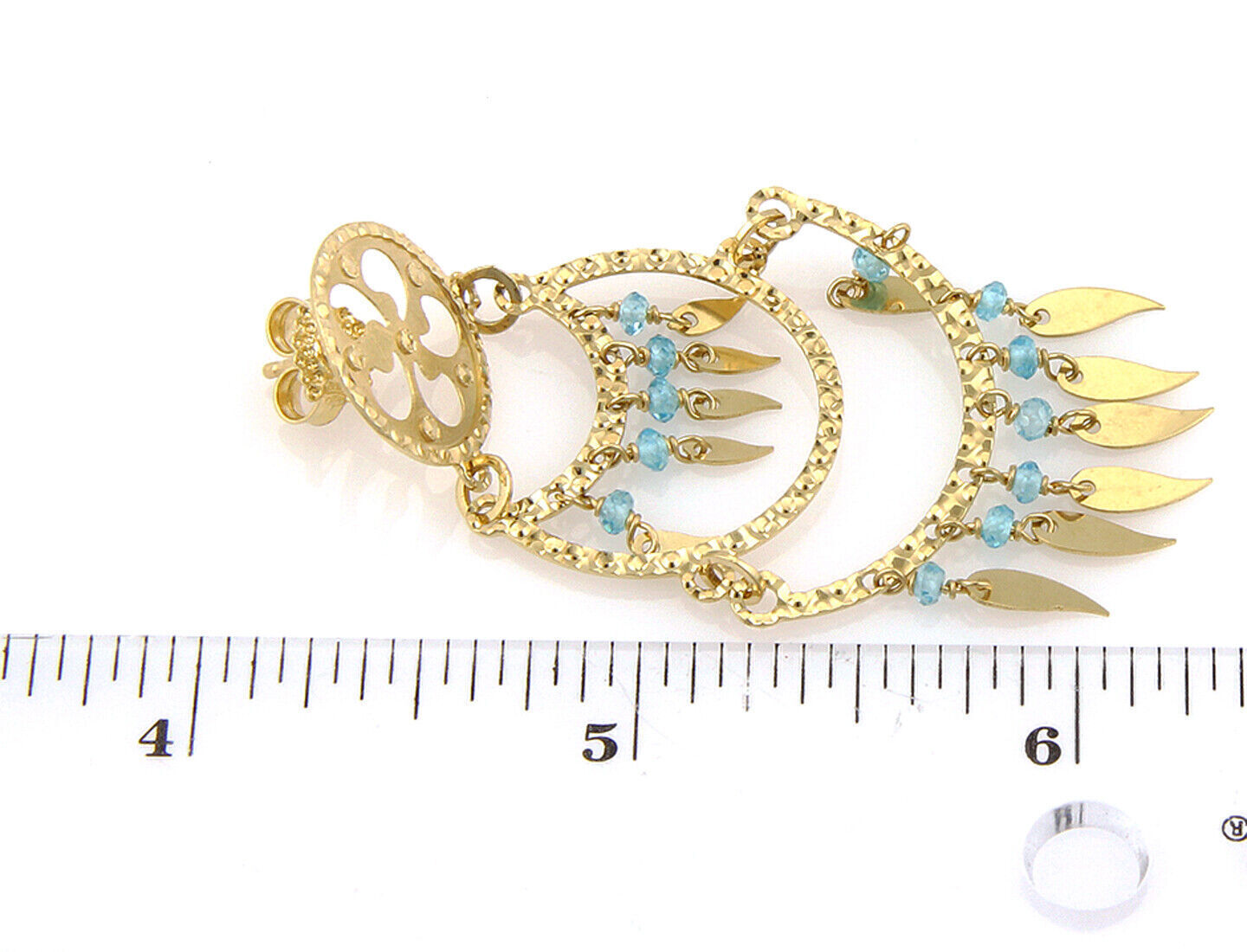 Sun Day Aquamarine 18k Yellow Gold 3 Tier Dangling Bead Chandelier Earrings