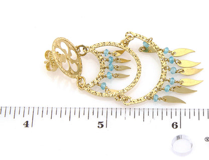 Sun Day Aquamarine 18k Yellow Gold 3 Tier Dangling Bead Chandelier Earrings