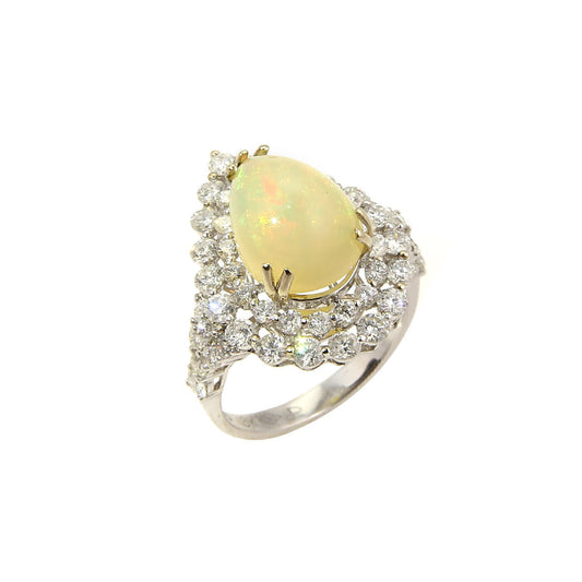 Diamonds & Pear Shaped Opal 18k White Gold Cocktail Ring - Size 6.5