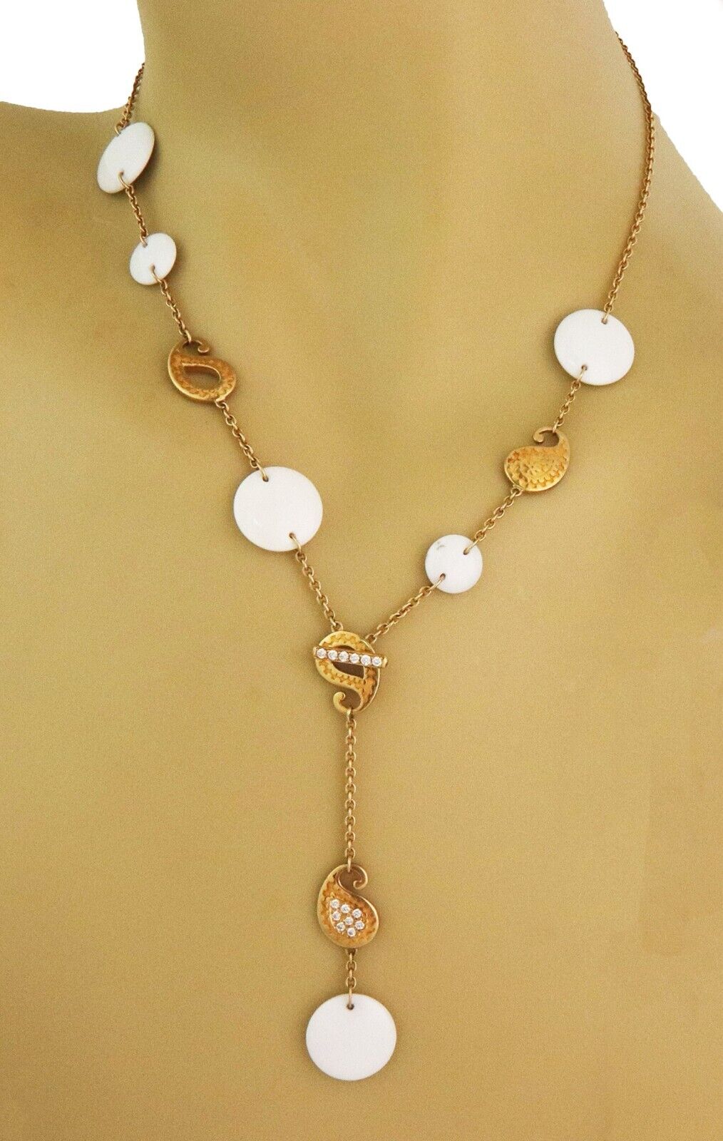 Carrera y Carrera Aqua Diamond White Agate 18k Yellow Gold Lariat Necklace