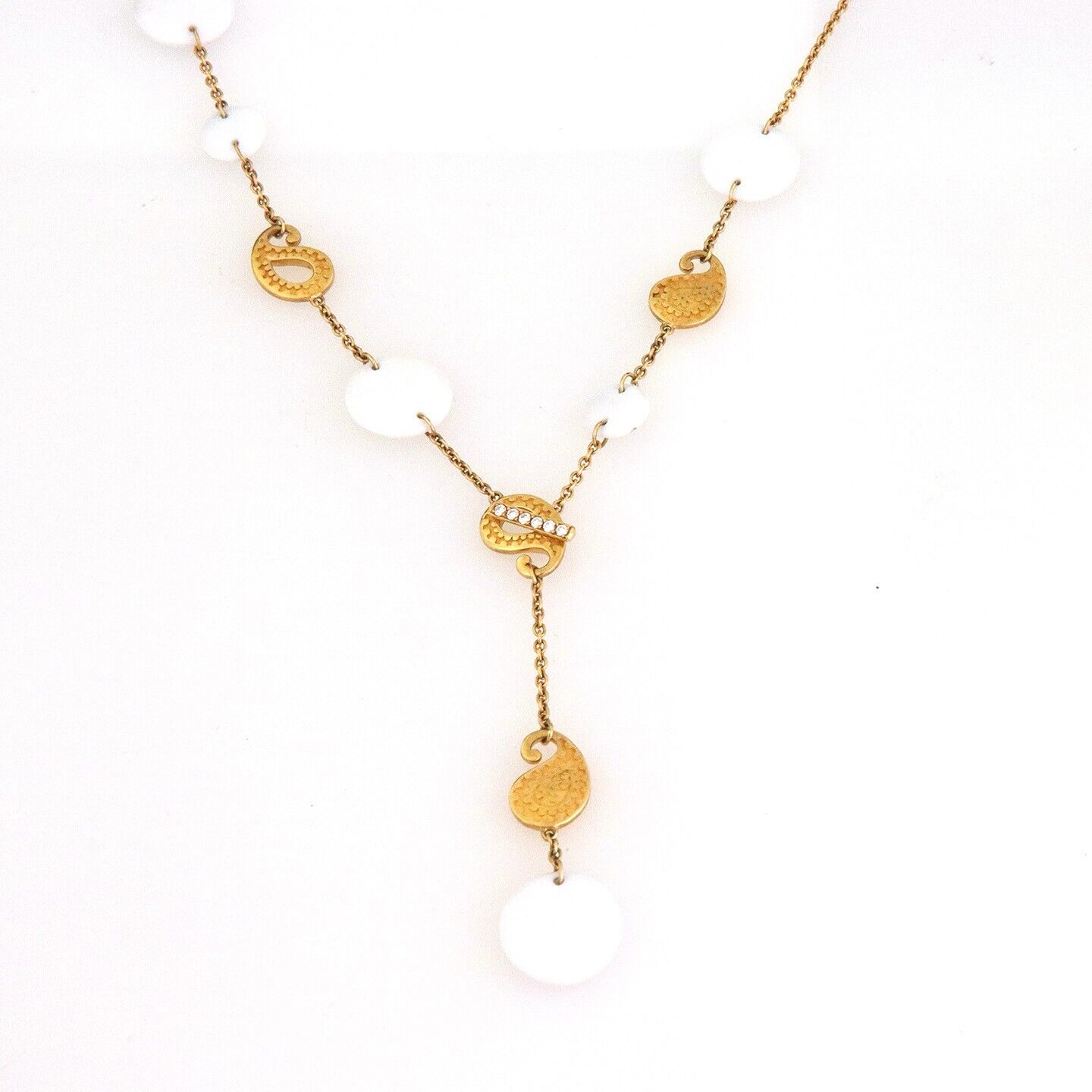 Carrera y Carrera Aqua Diamond White Agate 18k Yellow Gold Lariat Necklace