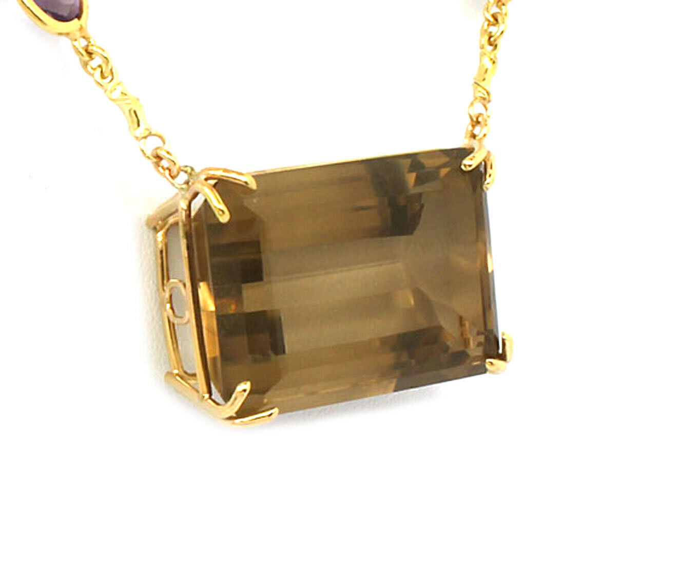 Smoky Quartz 14k Yellow Gold Multicolor Gems Pendant Necklace