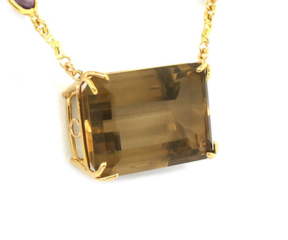 Smoky Quartz 14k Yellow Gold Multicolor Gems Pendant Necklace