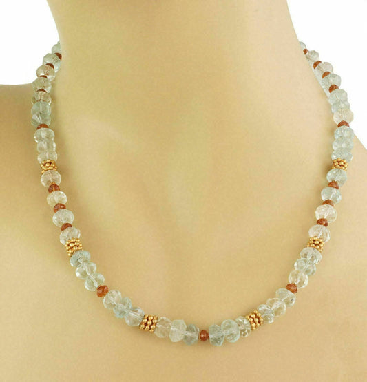 Aquamarine & Citrine Faceted Gemstones 18k Yellow Gold Necklace