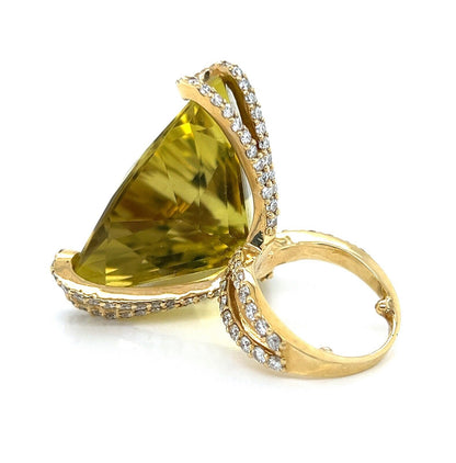 Lime Quartz & Diamond 18k Yellow Gold Large Ring