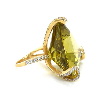 Lime Quartz & Diamond 18k Yellow Gold Large Ring