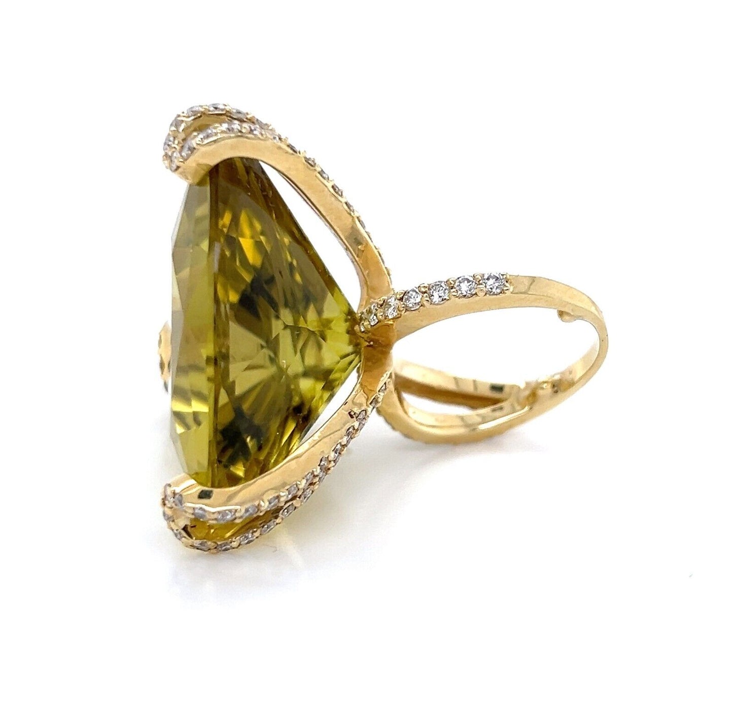 Lime Quartz & Diamond 18k Yellow Gold Large Ring