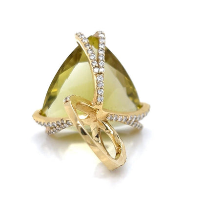 Lime Quartz & Diamond 18k Yellow Gold Large Ring