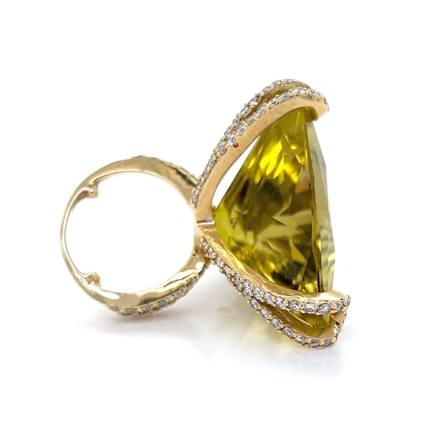 Lime Quartz & Diamond 18k Yellow Gold Large Ring