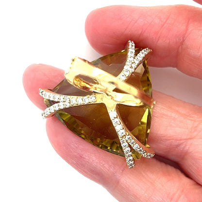 Lime Quartz & Diamond 18k Yellow Gold Large Ring