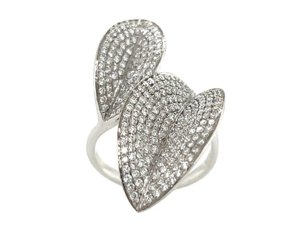 Diamond 14k White Gold Leaves Bypass Fancy Ring - Size 7.5