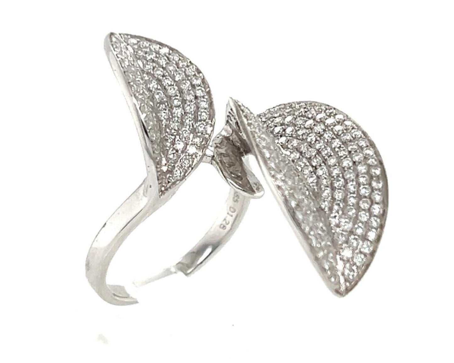 Diamond 14k White Gold Leaves Bypass Fancy Ring - Size 7.5