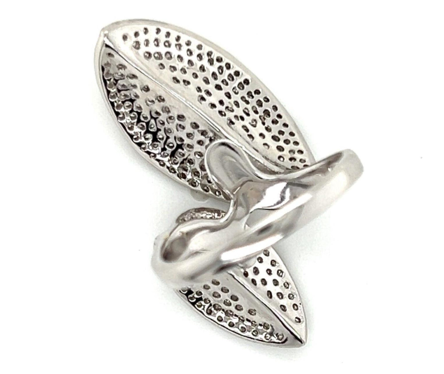 Diamond 14k White Gold Leaves Bypass Fancy Ring - Size 7.5