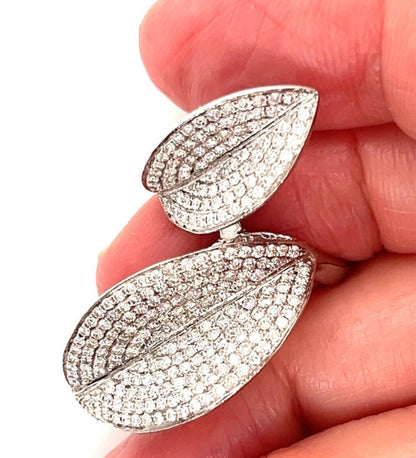 Diamond 14k White Gold Leaves Bypass Fancy Ring - Size 7.5