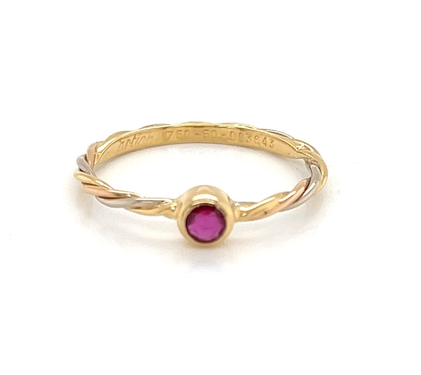 Cartier Trinity Ruby 18k Tricolor Gold Twisted Wire Band Ring - Size 5