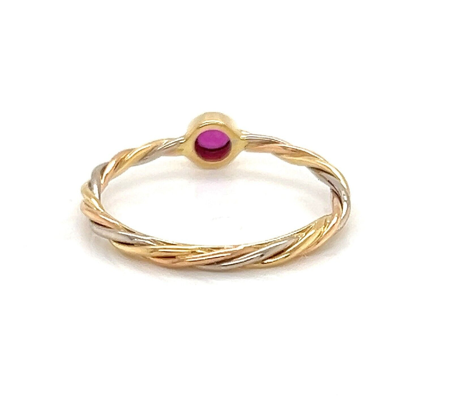 Cartier Trinity Ruby 18k Tricolor Gold Twisted Wire Band Ring - Size 5