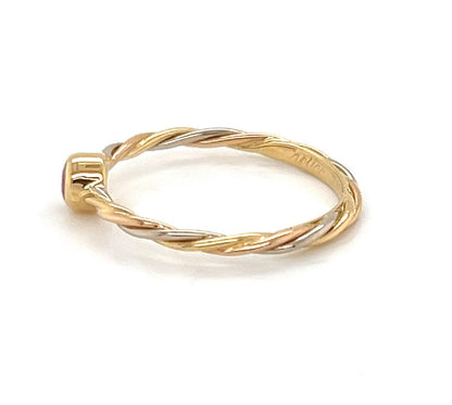 Cartier Trinity Ruby 18k Tricolor Gold Twisted Wire Band Ring - Size 5