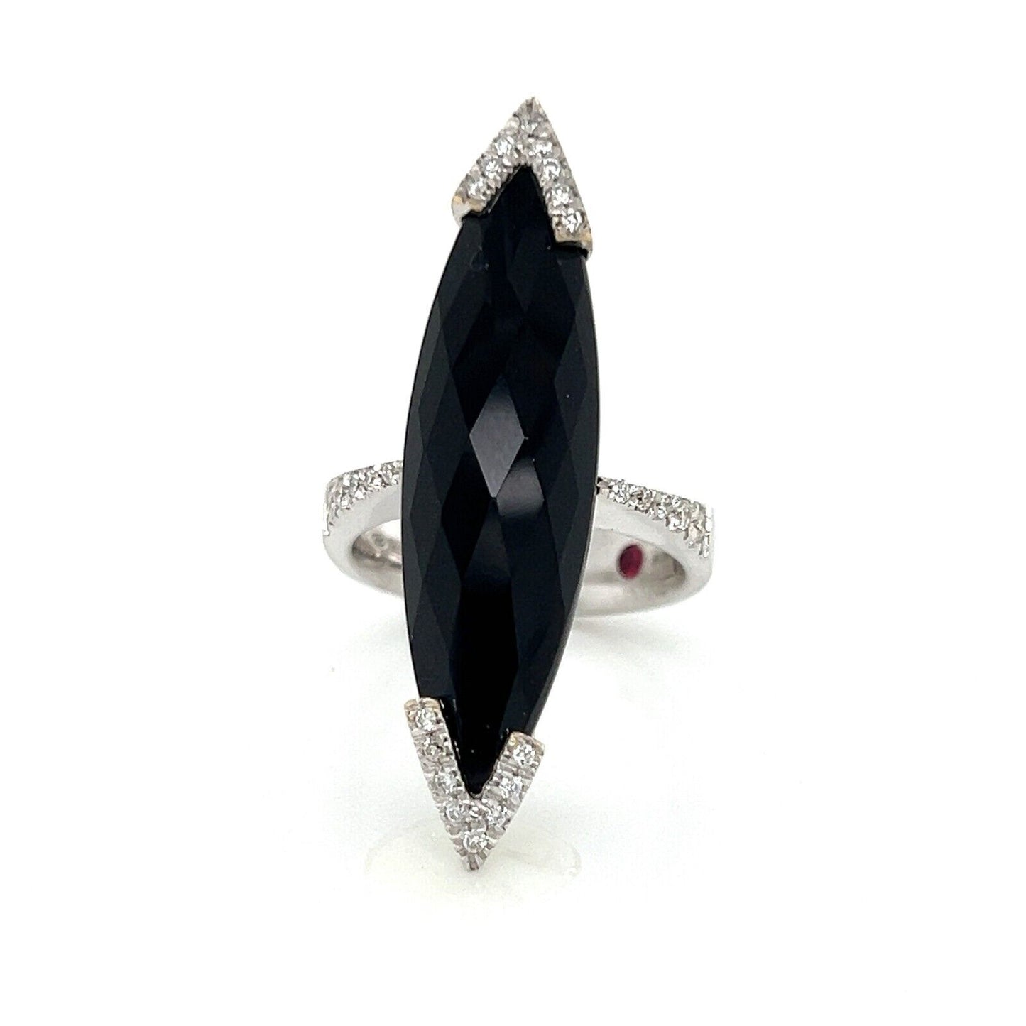 Roberto Coin Diamond Onyx 18k White Gold Long Marquise Shape Ring - Size 6