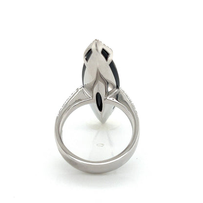 Roberto Coin Diamond Onyx 18k White Gold Long Marquise Shape Ring - Size 6