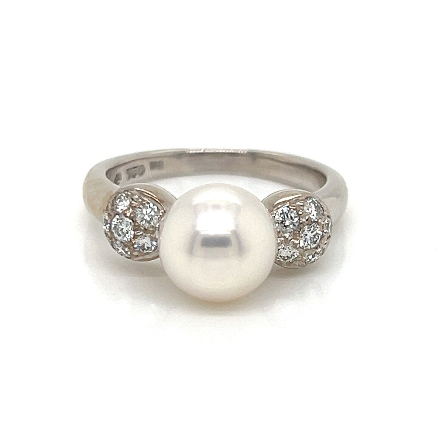 Mikimoto Akoya Pearl Diamond 18k White Gold Cocktail Ring - Size 4.5