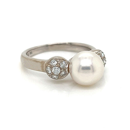 Mikimoto Akoya Pearl Diamond 18k White Gold Cocktail Ring - Size 4.5