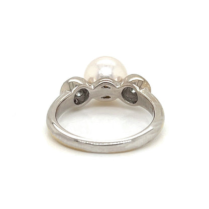 Mikimoto Akoya Pearl Diamond 18k White Gold Cocktail Ring - Size 4.5