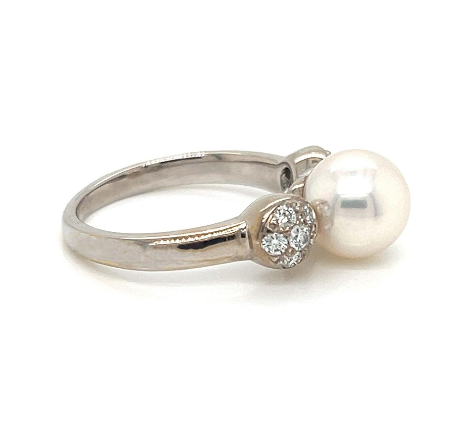 Mikimoto Akoya Pearl Diamond 18k White Gold Cocktail Ring - Size 4.5