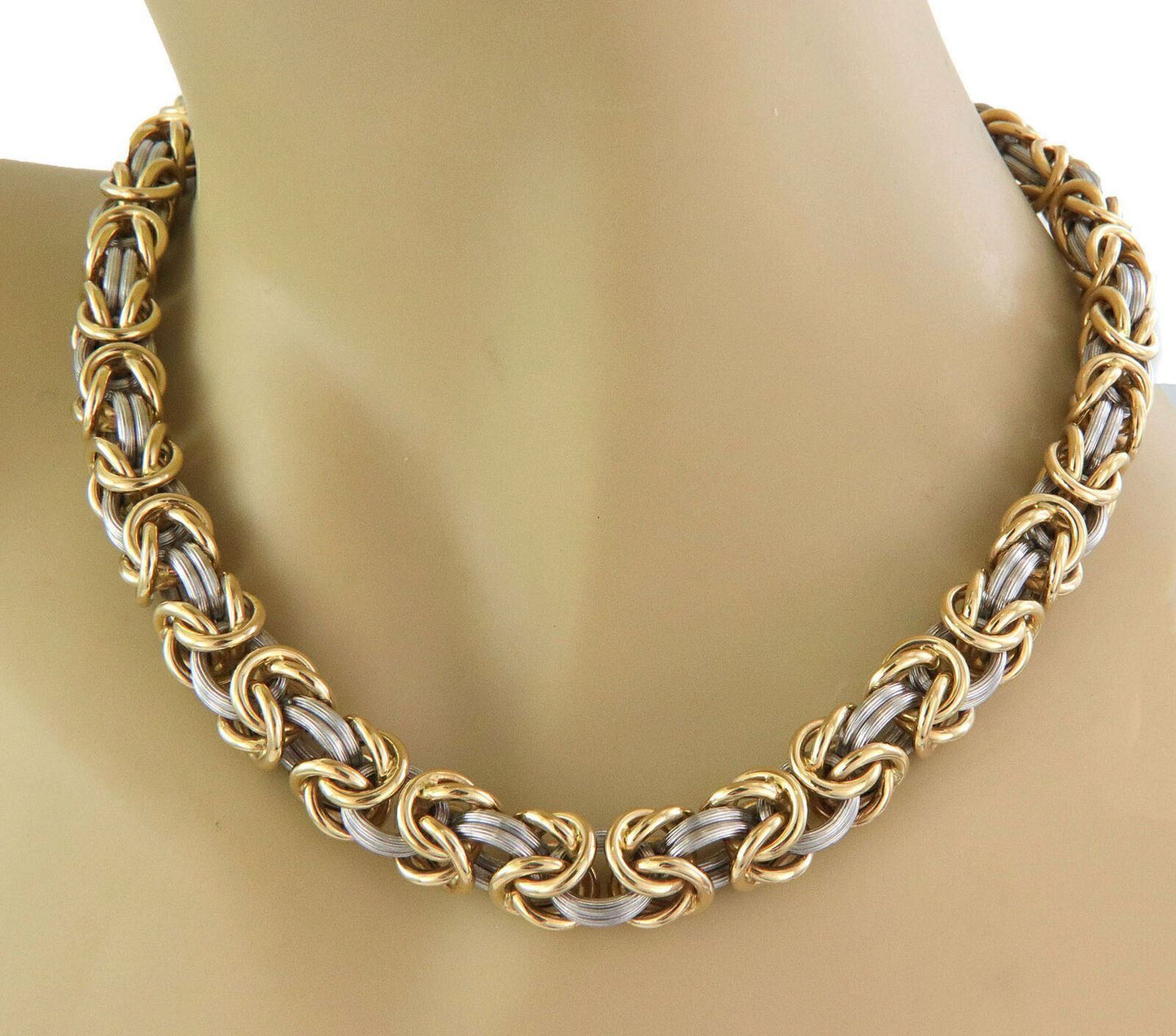 Rom Germany 18k Gold & Platinum Byzantine Link Necklace 127g