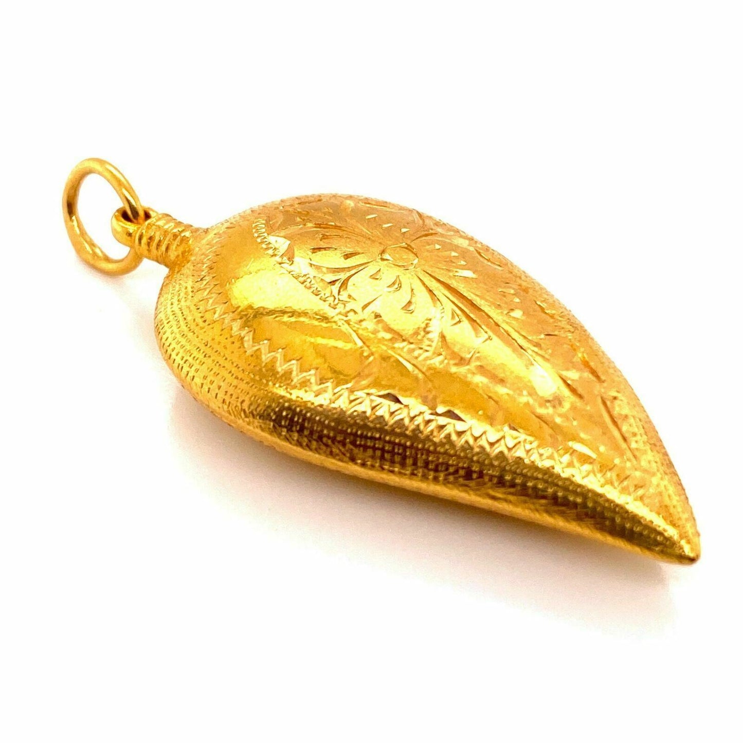 Etched Floral Pear Shape 24k Gold Charm Pendant