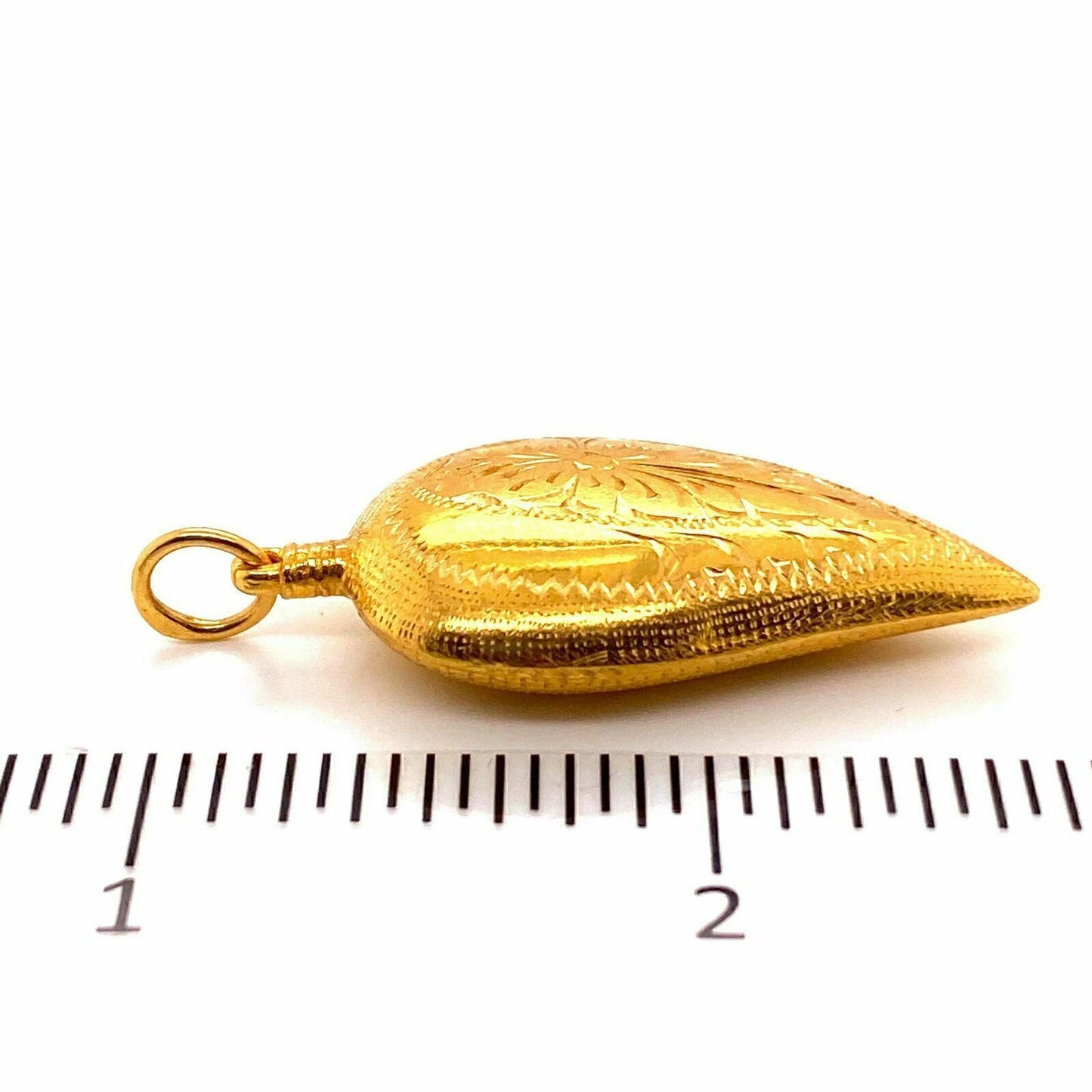 Etched Floral Pear Shape 24k Gold Charm Pendant