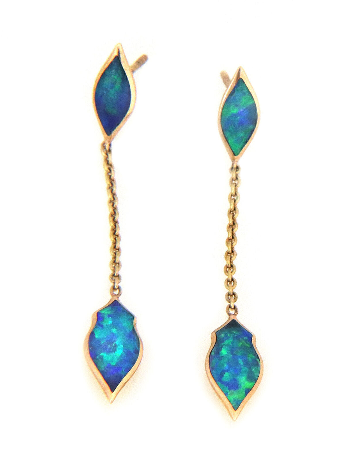 Kabana Fire Opal 14k Yellow Gold Leaf Long Dangle Earrings