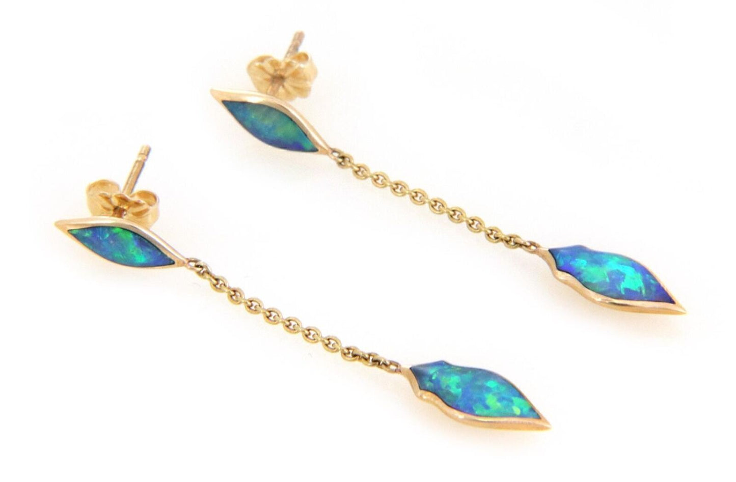 Kabana Fire Opal 14k Yellow Gold Leaf Long Dangle Earrings