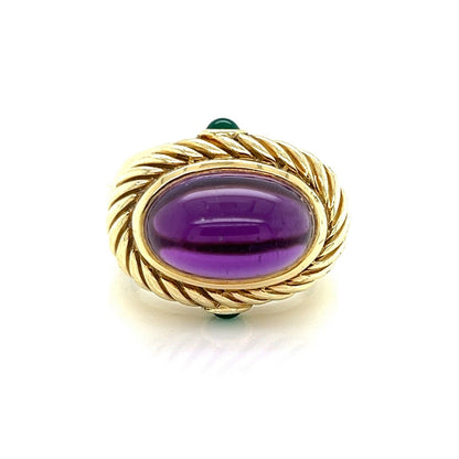 David Yurman Amethyst Emerald 14k Yellow Gold Cable Ring - Size 7