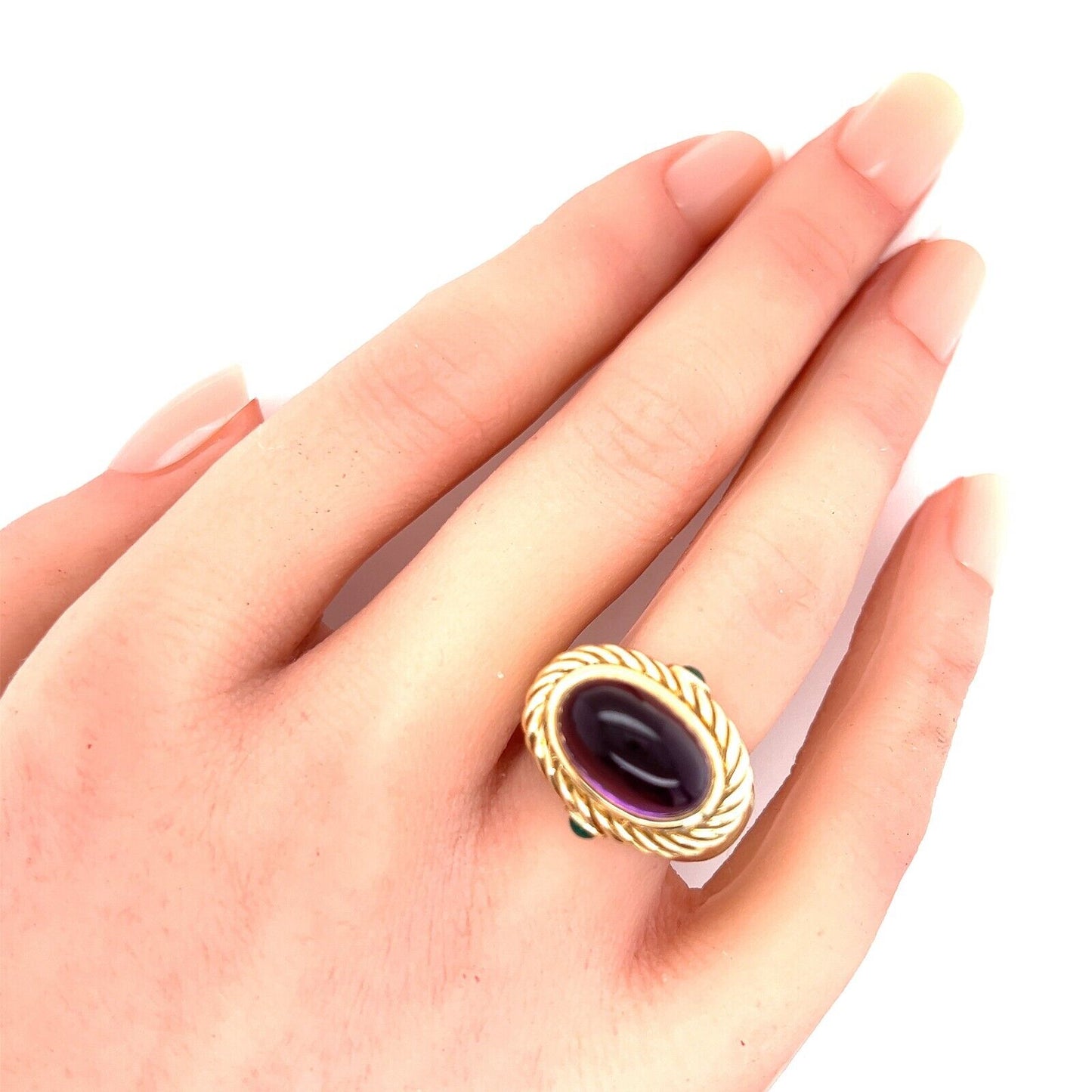 David Yurman Amethyst Emerald 14k Yellow Gold Cable Ring - Size 7