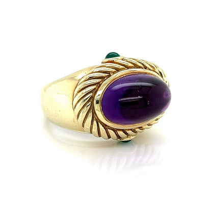 David Yurman Amethyst Emerald 14k Yellow Gold Cable Ring - Size 7