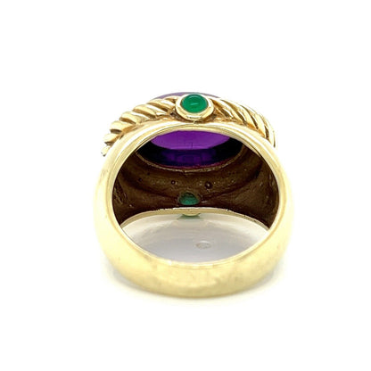 David Yurman Amethyst Emerald 14k Yellow Gold Cable Ring - Size 7